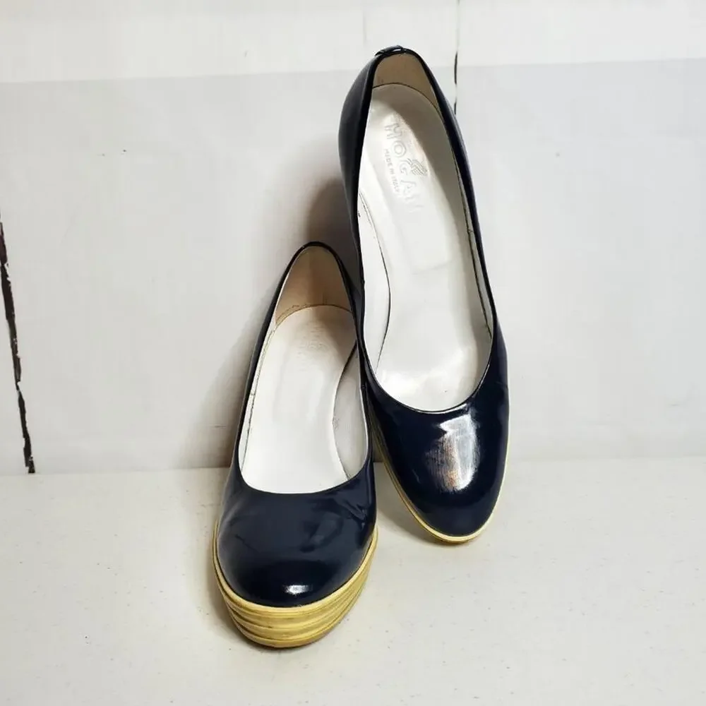 Vintage Hogan Patent Leather Sneaker Platform Heels 38.5